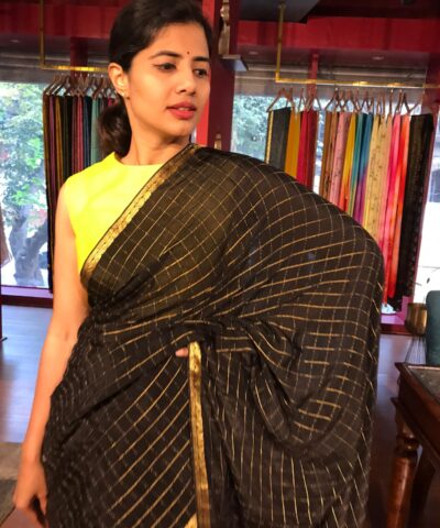 Black Chequered Chiffon Saree