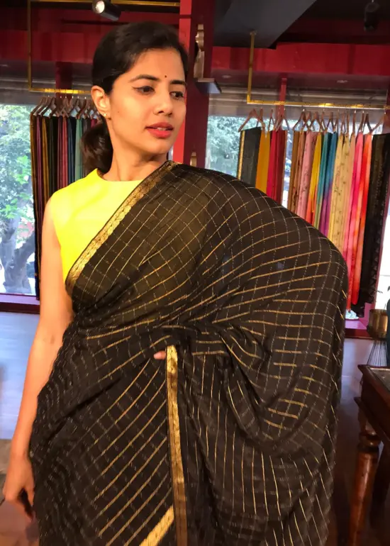 Black Chequered Chiffon Saree