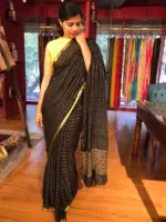 Black Chequered Chiffon Saree - Image 3