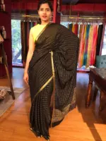 Black Chequered Chiffon Saree - Image 2