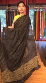 Black Chequered Chiffon Saree - Image 5