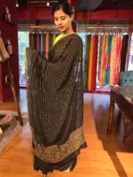 Black Chequered Chiffon Saree - Image 4