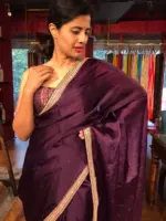 Purple Organza Silk Saree with beautiful hand embroidered border adorned with Badla work