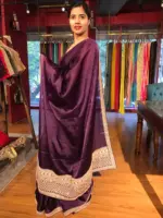 Purple Organza Silk Saree with beautiful hand embroidered border adorned with Badla work - Image 4