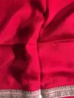 Scarlet Red Organza Silk Saree with beautiful hand embroidered border adorned with Badla work - Image 7
