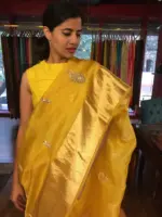 Mustard Yellow Organza Silk Saree adorned with Gotapatti Work - Image 5