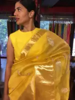 Mustard Yellow Organza Silk Saree adorned with Gotapatti Work - Image 6