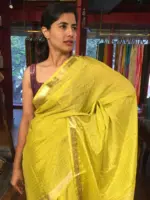 Lime Green Chequered Chiffon Saree