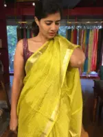 Lime Green Chequered Chiffon Saree - Image 4