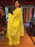 Lime Green Chequered Chiffon Saree - Image 3