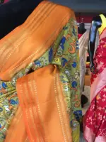 Green Printed Banarasi Silk Saree highlighted with contrast border - Image 3