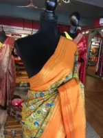 Green Printed Banarasi Silk Saree highlighted with contrast border - Image 2