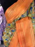 Green Printed Banarasi Silk Saree highlighted with contrast border - Image 4