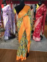 Green Printed Banarasi Silk Saree highlighted with contrast border - Image 5