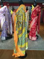Green Printed Banarasi Silk Saree highlighted with contrast border - Image 6