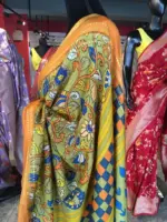 Green Printed Banarasi Silk Saree highlighted with contrast border - Image 7