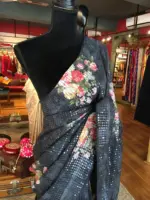 Black Designer Saree with Sequins Embroidery - Image 2