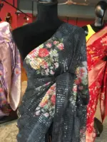 Black Designer Saree with Sequins Embroidery