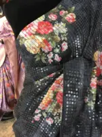Black Designer Saree with Sequins Embroidery - Image 4