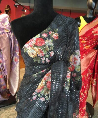 Black Designer Saree with Sequins Embroidery