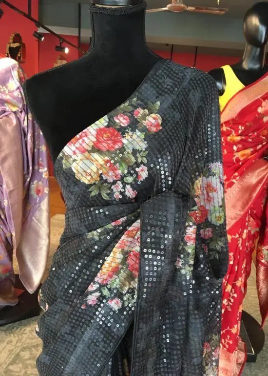 Black Designer Saree with Sequins Embroidery