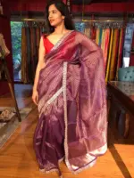 Purple Organza Silk Saree with Pure Resham Silk Zari Weaves - Image 2