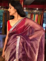 Purple Organza Silk Saree with Pure Resham Silk Zari Weaves - Image 4