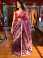 Purple Organza Silk Saree with Pure Resham Silk Zari Weaves - Image 3