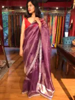 Purple Organza Silk Saree with Pure Resham Silk Zari Weaves - Image 5