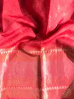 Scarlet Red Organza Silk Saree with Kanchi Zari Border - Image 7