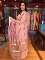 Purple Crushed Semi Tissue Silk Saree with Gold Zari Weaves - Image 2