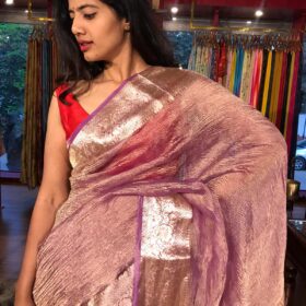 Purple Crushed Tissue Silk Saree with Gold Zari Weaves