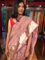 Purple Crushed Semi Tissue Silk Saree with Gold Zari Weaves - Image 5