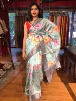 Blue Printed Banarasi Silk Saree - Image 2