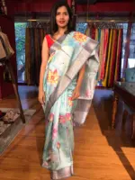 Blue Printed Banarasi Silk Saree - Image 4