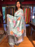 Blue Printed Banarasi Silk Saree - Image 3