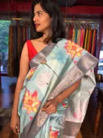 Blue Printed Banarasi Silk Saree - Image 5