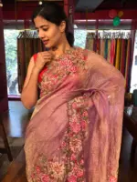 Purple Crushed Tissue Silk Saree with Cutwork Embroidery