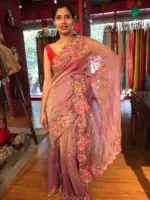 Purple Crushed Tissue Silk Saree with Cutwork Embroidery - Image 3