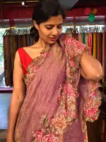 Purple Crushed Tissue Silk Saree with Cutwork Embroidery - Image 2