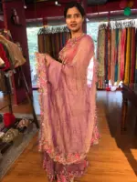 Purple Crushed Tissue Silk Saree with Cutwork Embroidery - Image 4