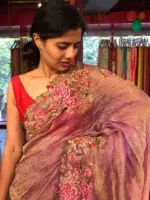 Purple Crushed Tissue Silk Saree with Cutwork Embroidery - Image 6