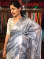 Ice Blue Tissue Silk Saree with Beautiful Zari Border