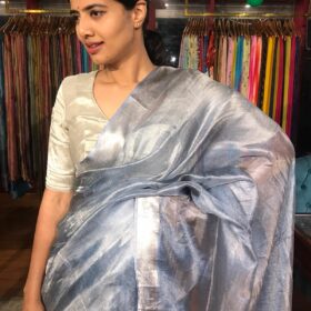 Ice Blue Tissue Silk Saree with Beautiful Zari Border