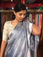 Ice Blue Tissue Silk Saree with Beautiful Zari Border - Image 5