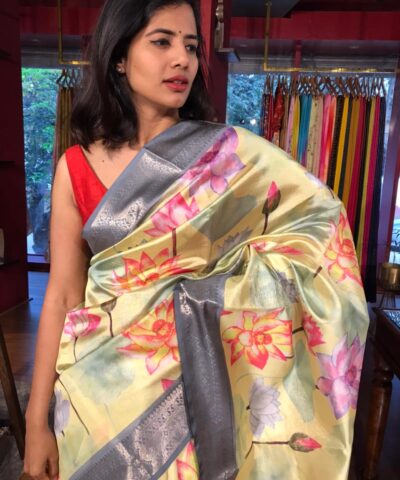 Green Printed Banarasi Silk Saree