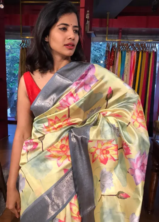 Green Printed Banarasi Silk Saree