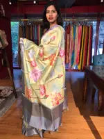 Green Printed Banarasi Silk Saree - Image 2