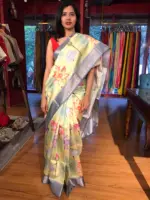 Green Printed Banarasi Silk Saree - Image 4