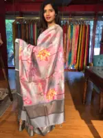 Pink Printed Banarasi Silk Saree - Image 2